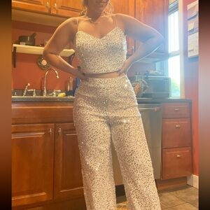 Lulu's Sparkling White Sequin Jumpsuit